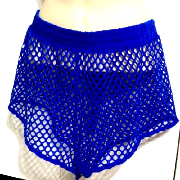 bloom + pop Other - BLOOM + POP Fishnet Mesh Royal Blue Coverup Shorts Womens Large XL